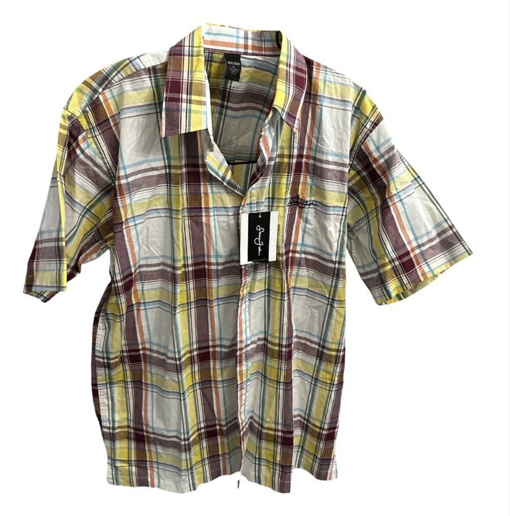 New Sean John Button Down Shirt Multi Color Mens Size XL Short Sleeve Yellow Red